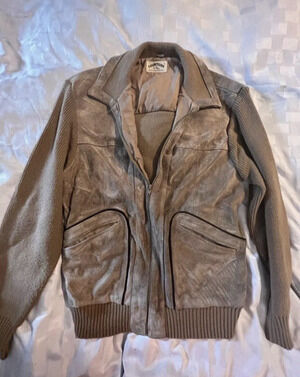 Vintage Courtside Leather Jacket 1970s Mens Suede & Knot Tan L (0036)